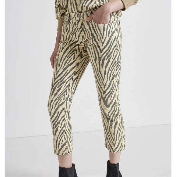 New Current Elliott The Ruby Cropped Zebra-print Low-rise Slim-leg Jeans. - Picture 8 of 16